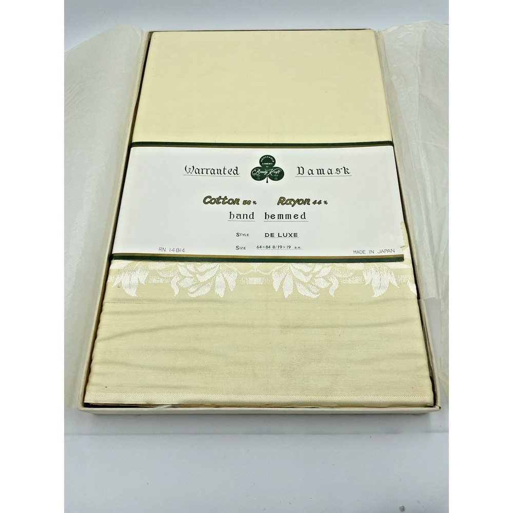 Vtg Beauty Kraft NOS Yellow Damask Table Cloth 64 x 84 & 8 Napkins  Gorgeous New